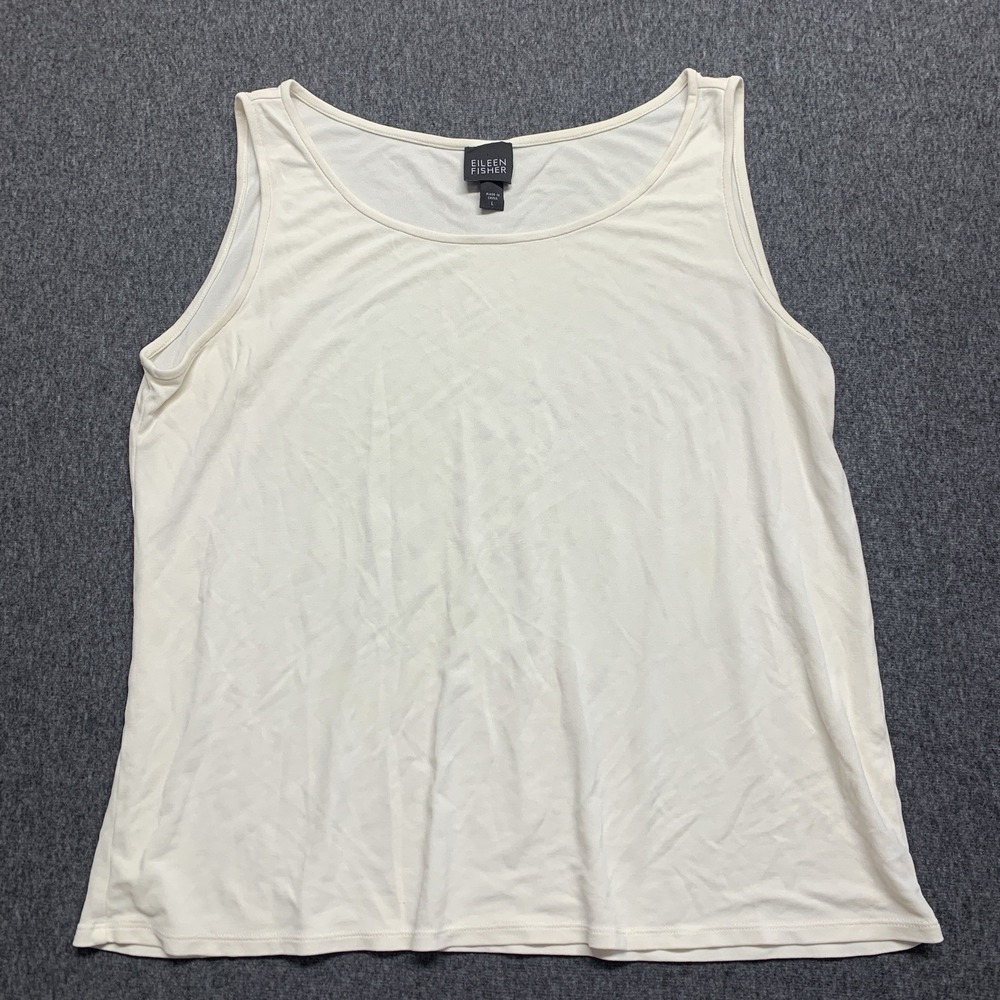 Eileen Fisher 100% Silk Tank Top Women's Size L Ivory Sleeveless Round Neck